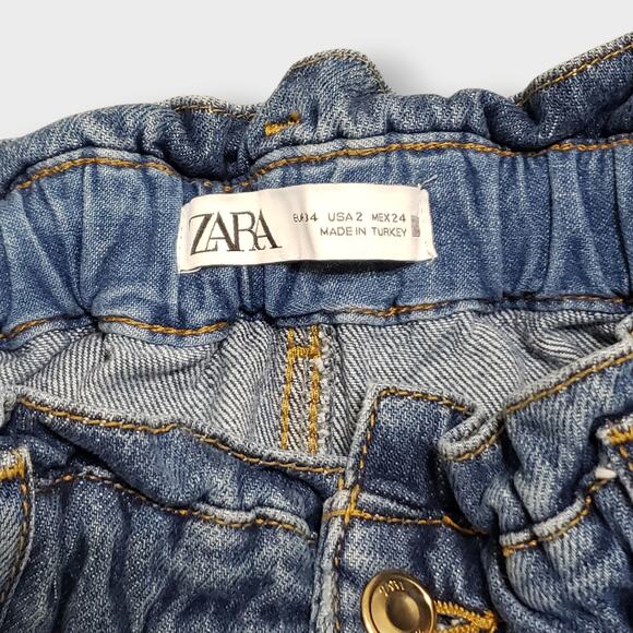 Zara Womens Paperbag Barrel Leg Jeans Floral Daisy Embroidered Sz 2 Boho Modern - Picture 9 of 14